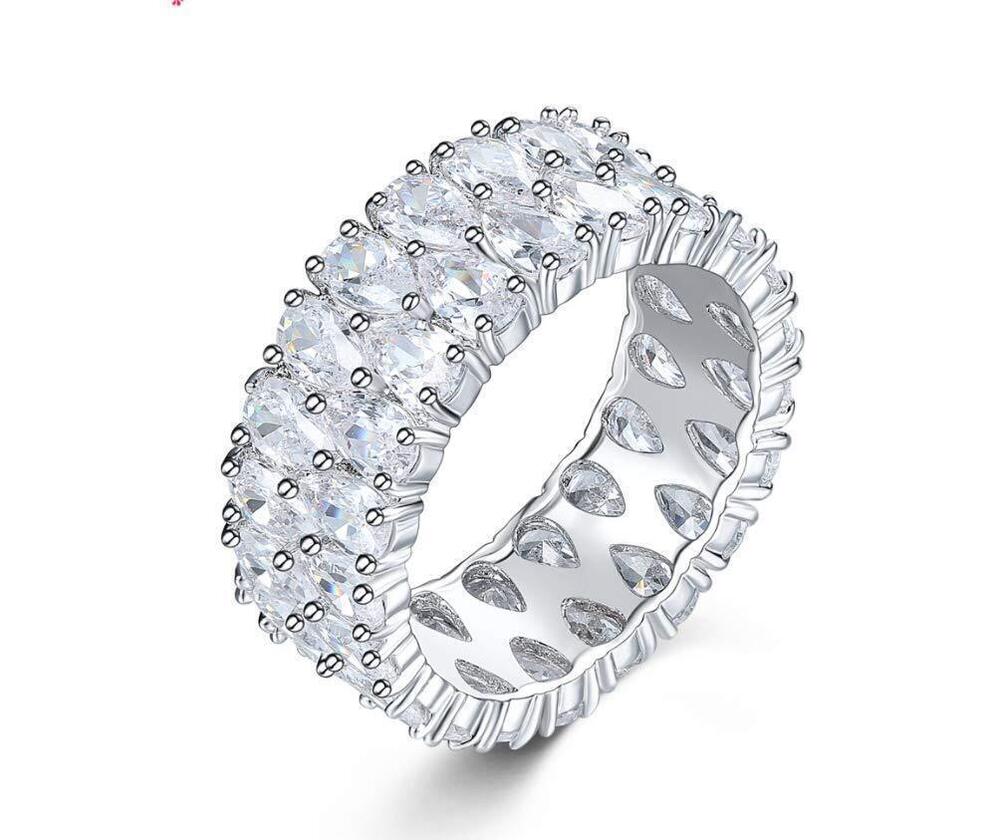 2159 Fashion Ring 925 Sterling Silver Full Diamond Couple Ring Double Row